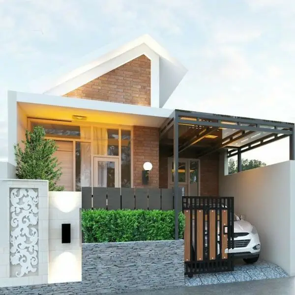 Desain Rumah Sederhana dengan Pagar Berwarna Netral